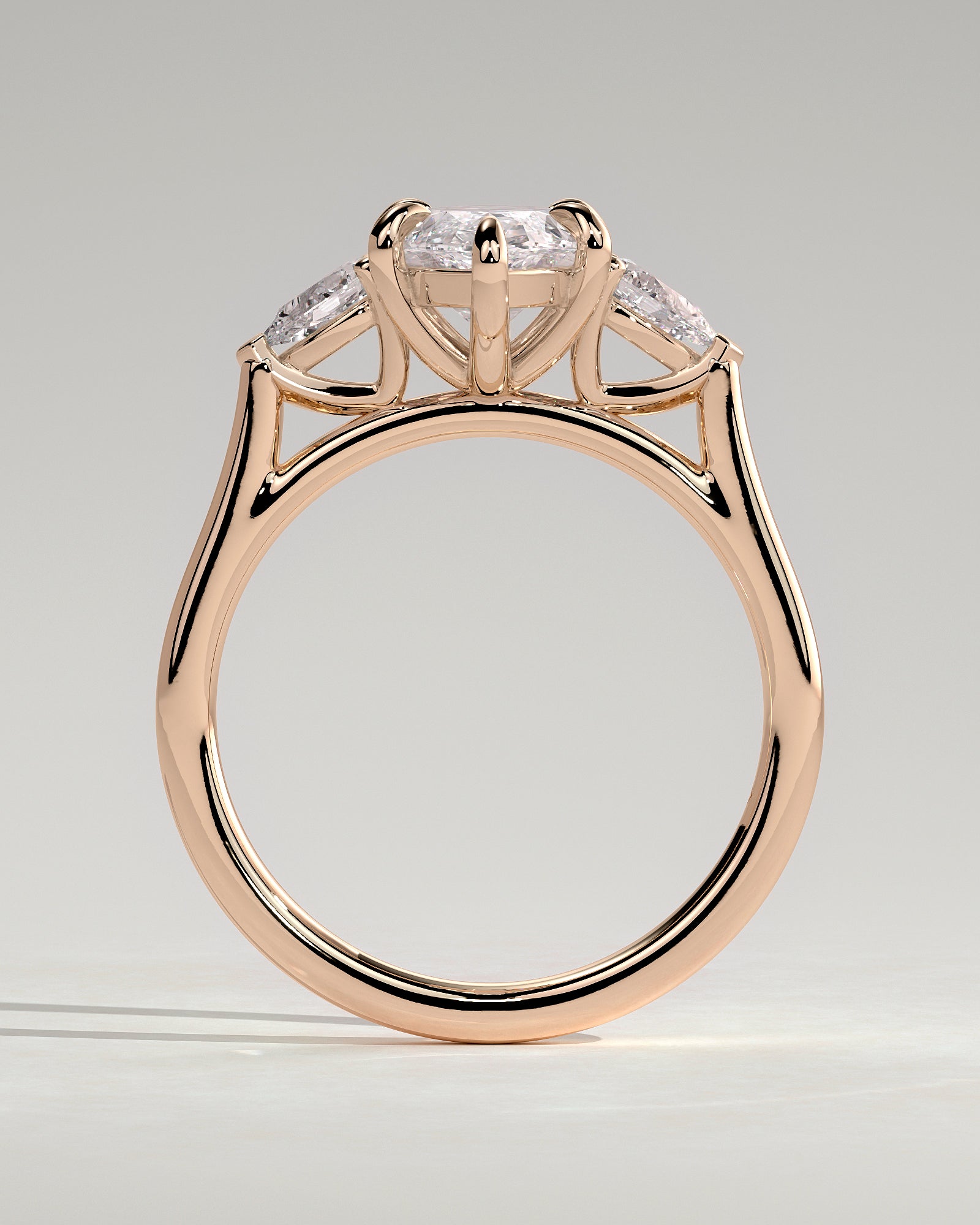 Chantelle - Marquise Claw Trilogy with Pear Side Stones and Cathedral Setting Engagement Ring - Rose Gold - Rose Gold 2ct
