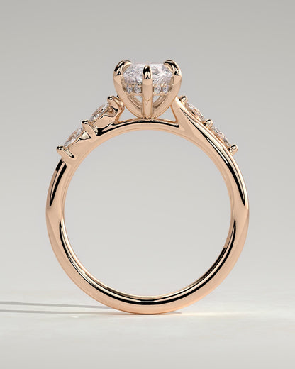 Elsie - Marquise Claw Solitaire with Hidden Halo, Opposing Marquise Accents and Cathedral High Setting Engagement Ring - Rose Gold