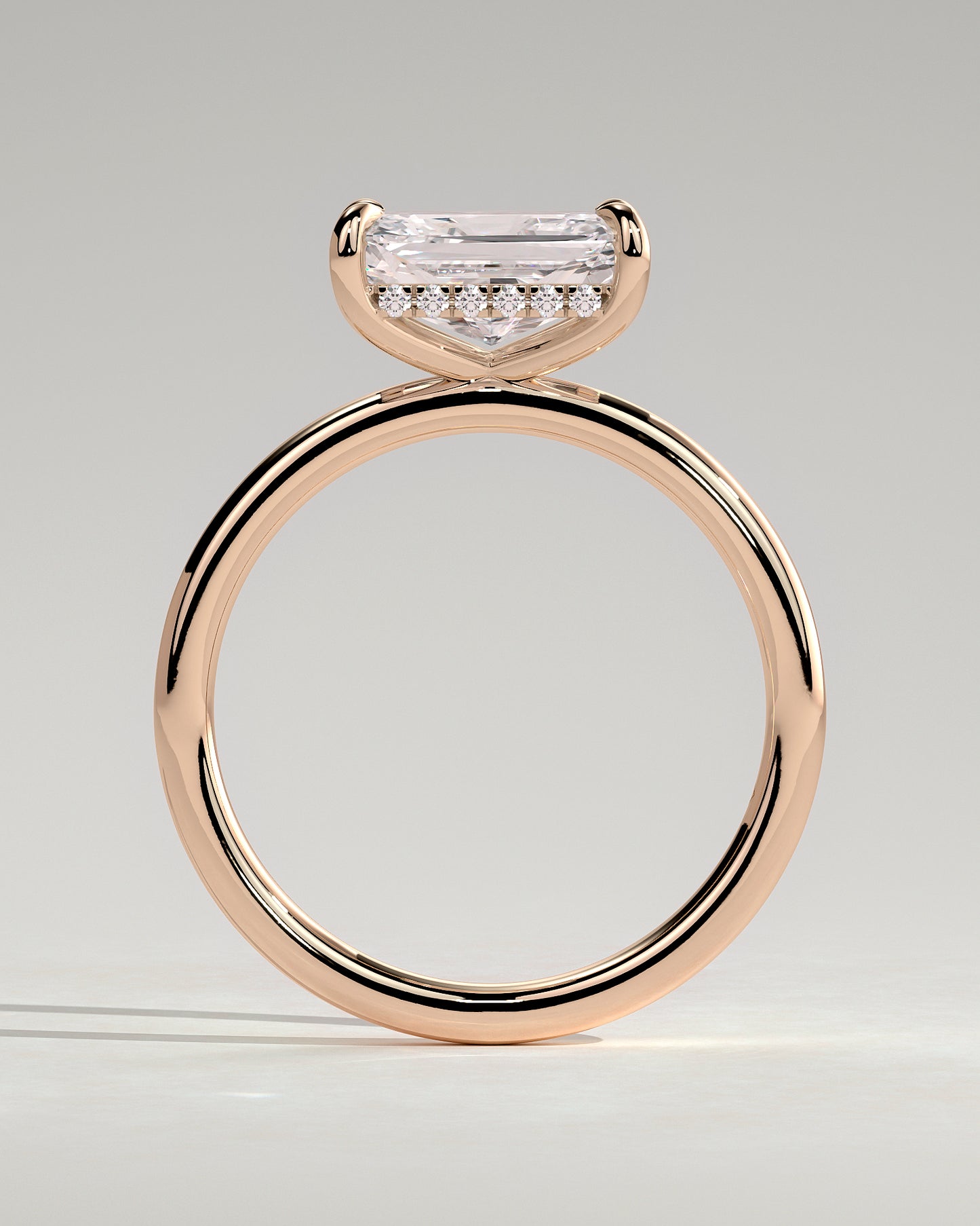 Francene - Radiant East West Claw Solitaire with Hidden Halo Engagement Ring - Rose Gold - Rose Gold 2ct