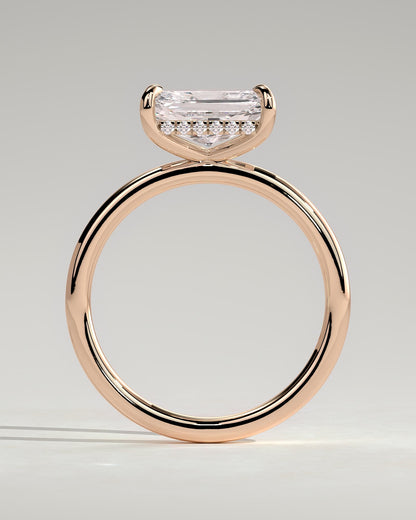 Francene - Radiant East West Claw Solitaire with Hidden Halo Engagement Ring - Rose Gold