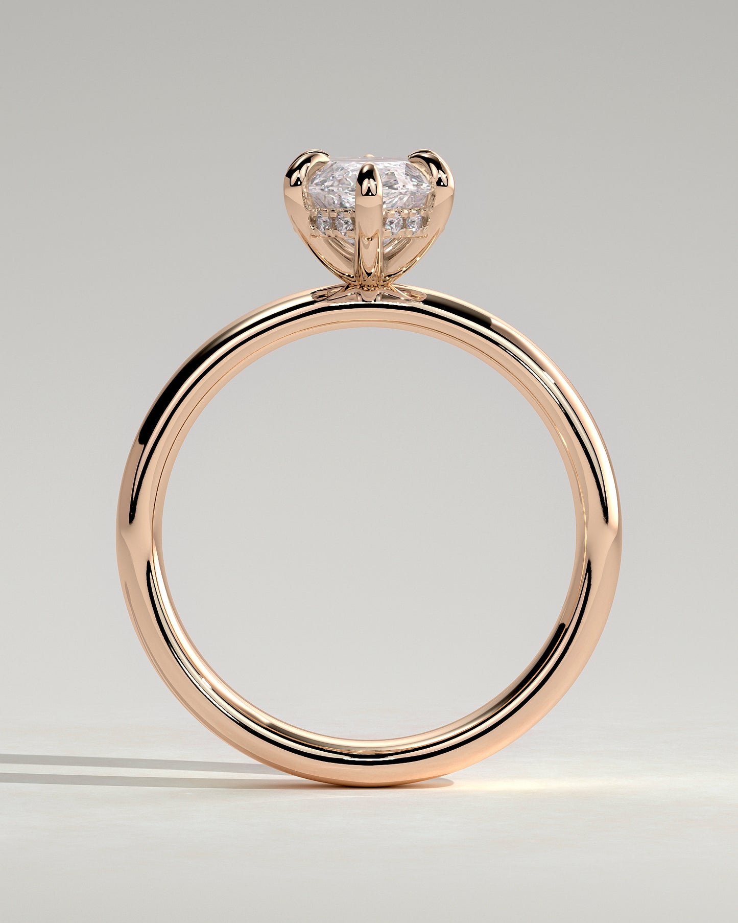 Gigi - Marquise Claw Solitaire with Cigar Band and Hidden Halo Engagement Ring - Rose Gold - Rose Gold 2ct