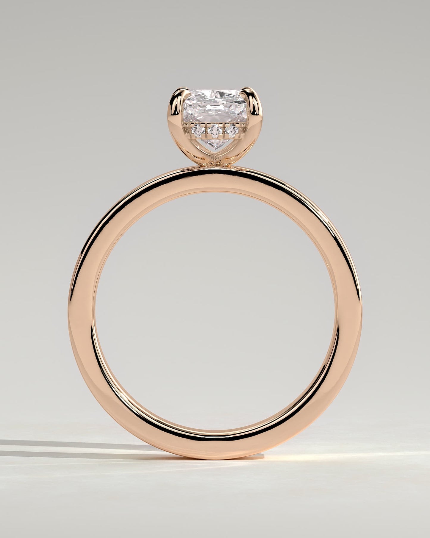 Kai - Elongated Cushion Claw Solitaire with Flat Cigar Band and Hidden Halo Engagement Ring - Rose Gold