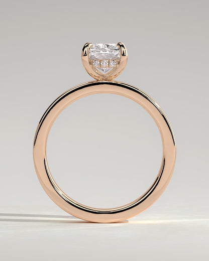 Kai - Elongated Cushion Claw Solitaire with Flat Cigar Band and Hidden Halo Engagement Ring - Rose Gold