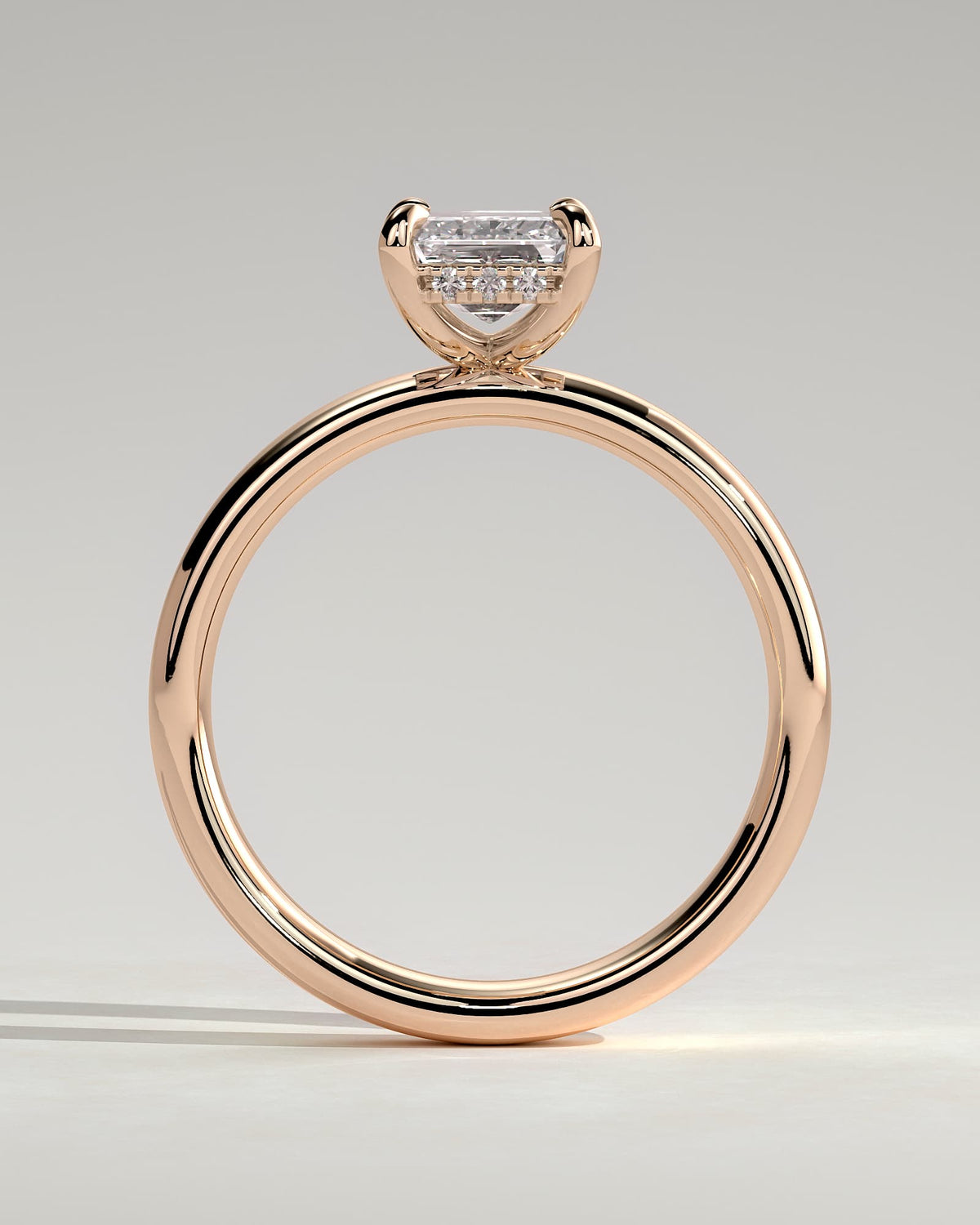 Kate - Emerald Claw Solitaire with Cigar Band and Hidden Halo Engagement Ring - Rose Gold