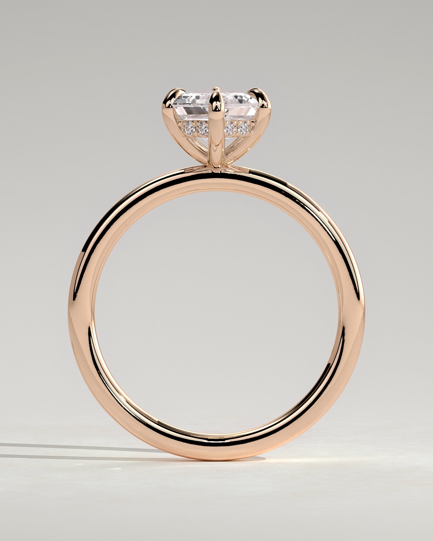 Delta - Elongated Hexagon Claw Solitaire with Hidden Halo Engagement Ring - Rose Gold - Rose Gold 2ct