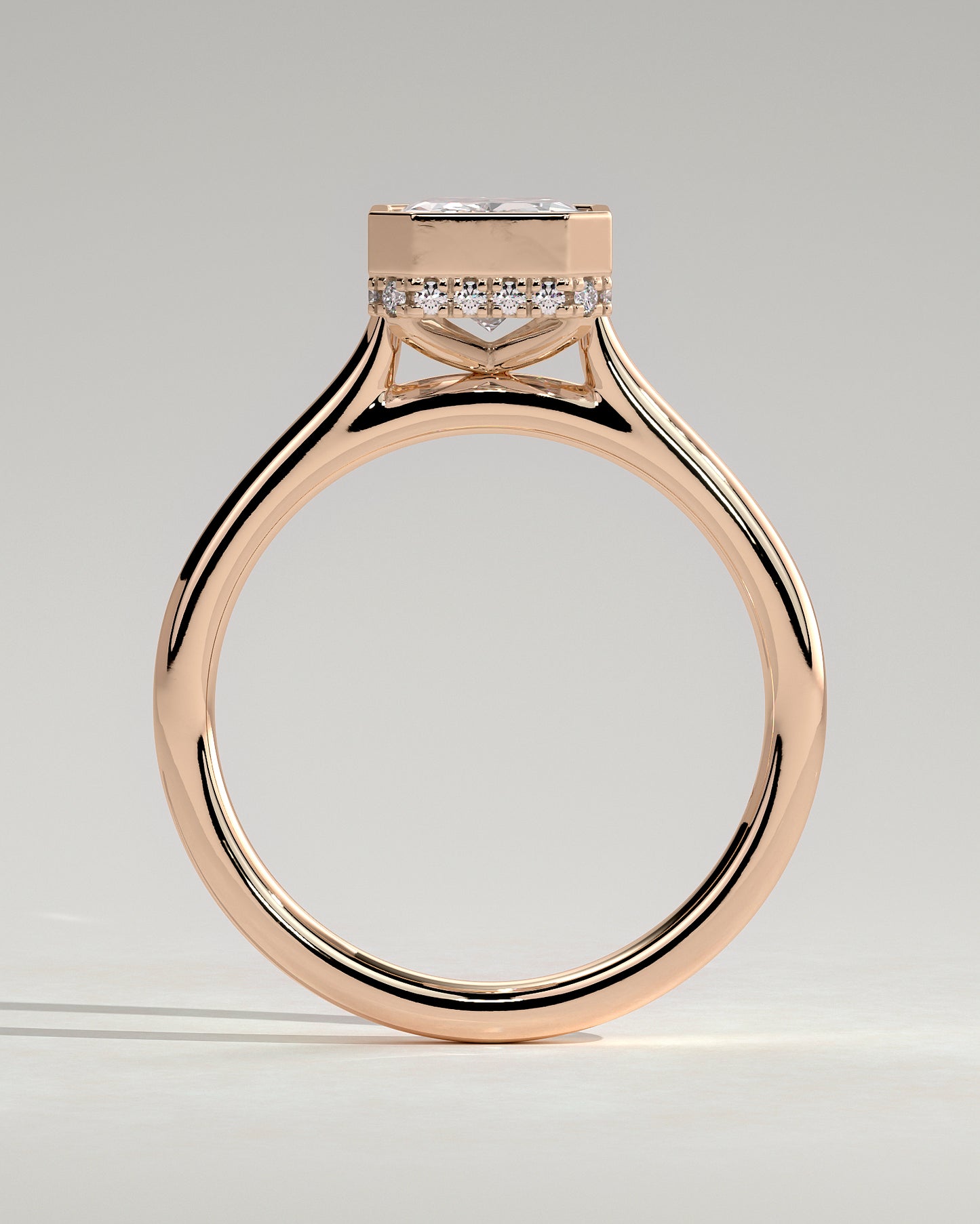 Bennie - Radiant Bezel Solitaire with Hidden Halo and Cathedral High Setting Engagement Ring - Rose Gold - Rose Gold 2ct