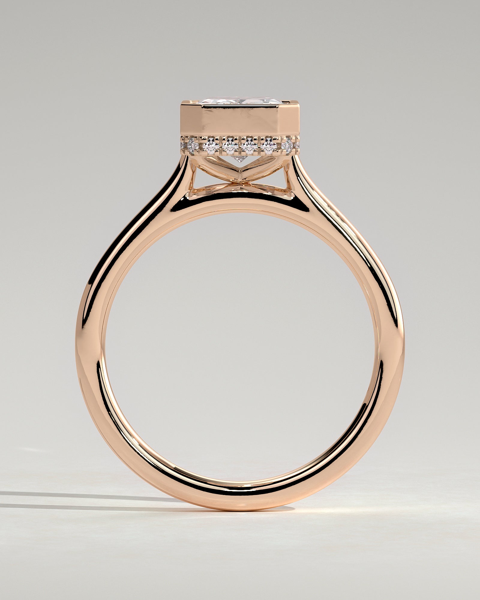 Bennie - Radiant Bezel Solitaire with Hidden Halo and Cathedral High Setting Engagement Ring - Rose Gold - Rose Gold 2ct