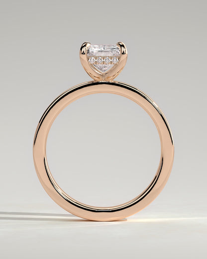 Aida - Radiant Claw Solitaire with Flat Cigar Band and Hidden Halo Engagement Ring - Rose Gold - rose gold - Lara Jewels