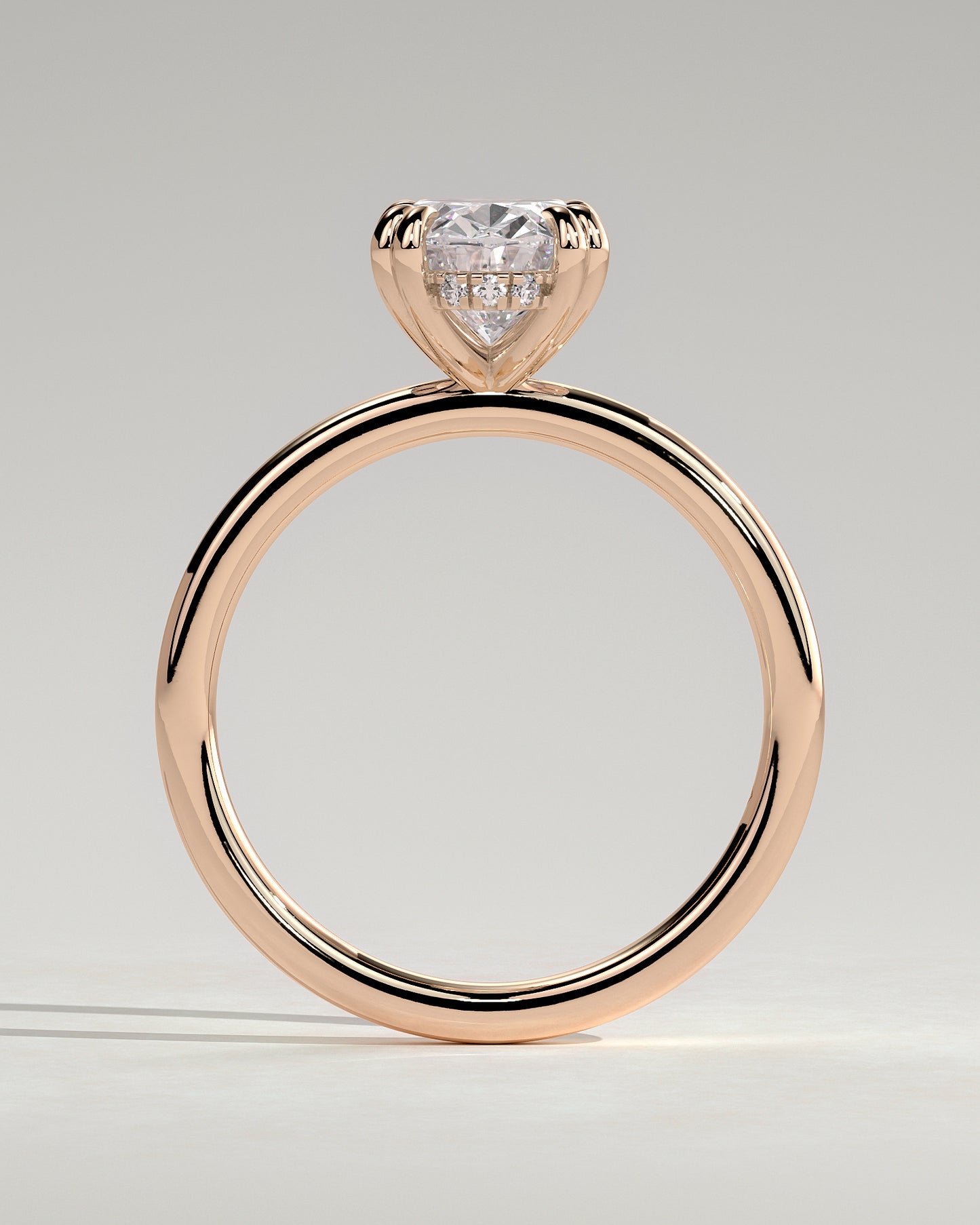Avery - Oval Double Claw Solitaire with Hidden Halo Engagement Ring - Rose Gold - Rose Gold 2ct