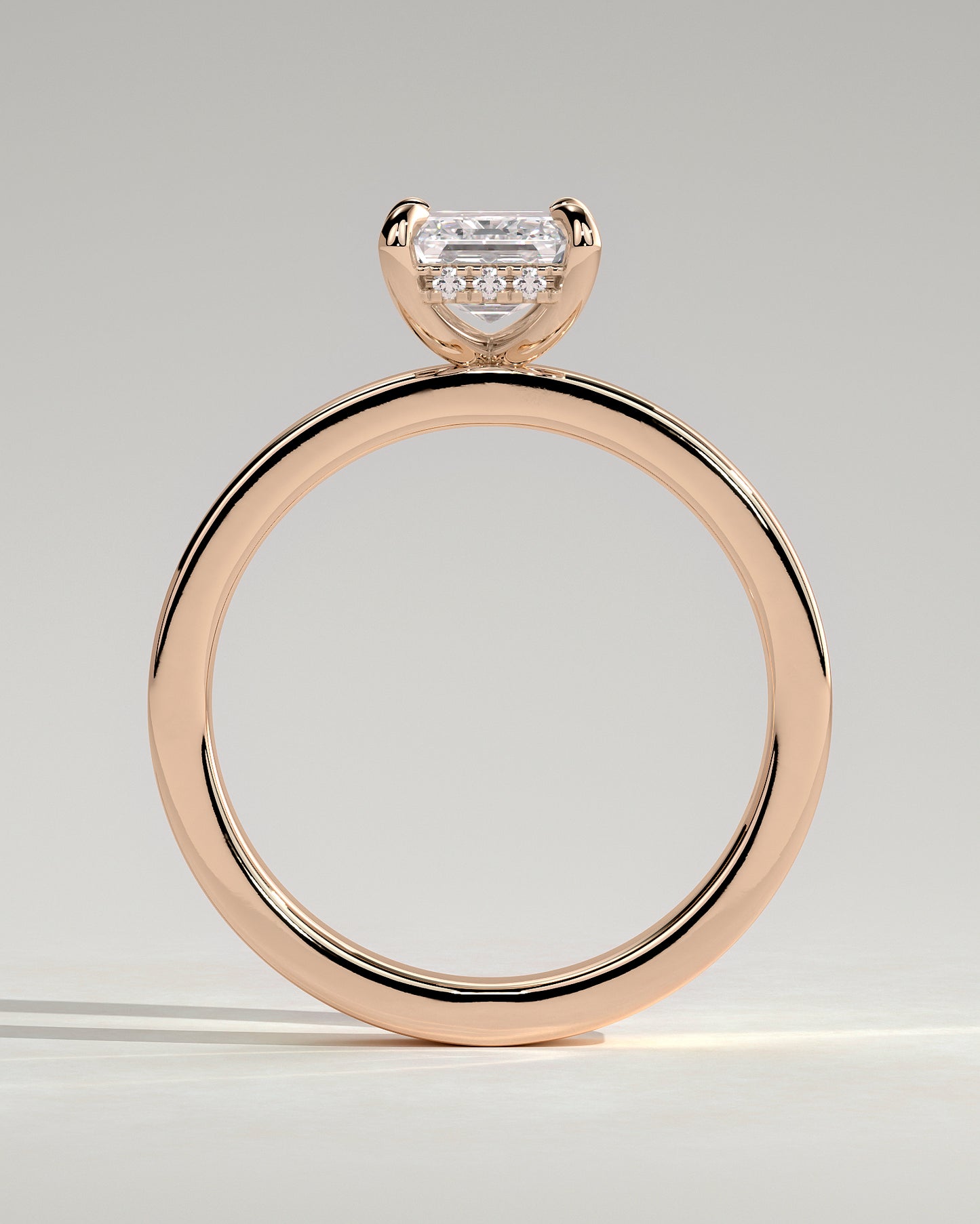 Carmella - Emerald Claw Solitaire with Flat Cigar Band and Hidden Halo Engagement Ring - Rose Gold - Rose Gold 2ct