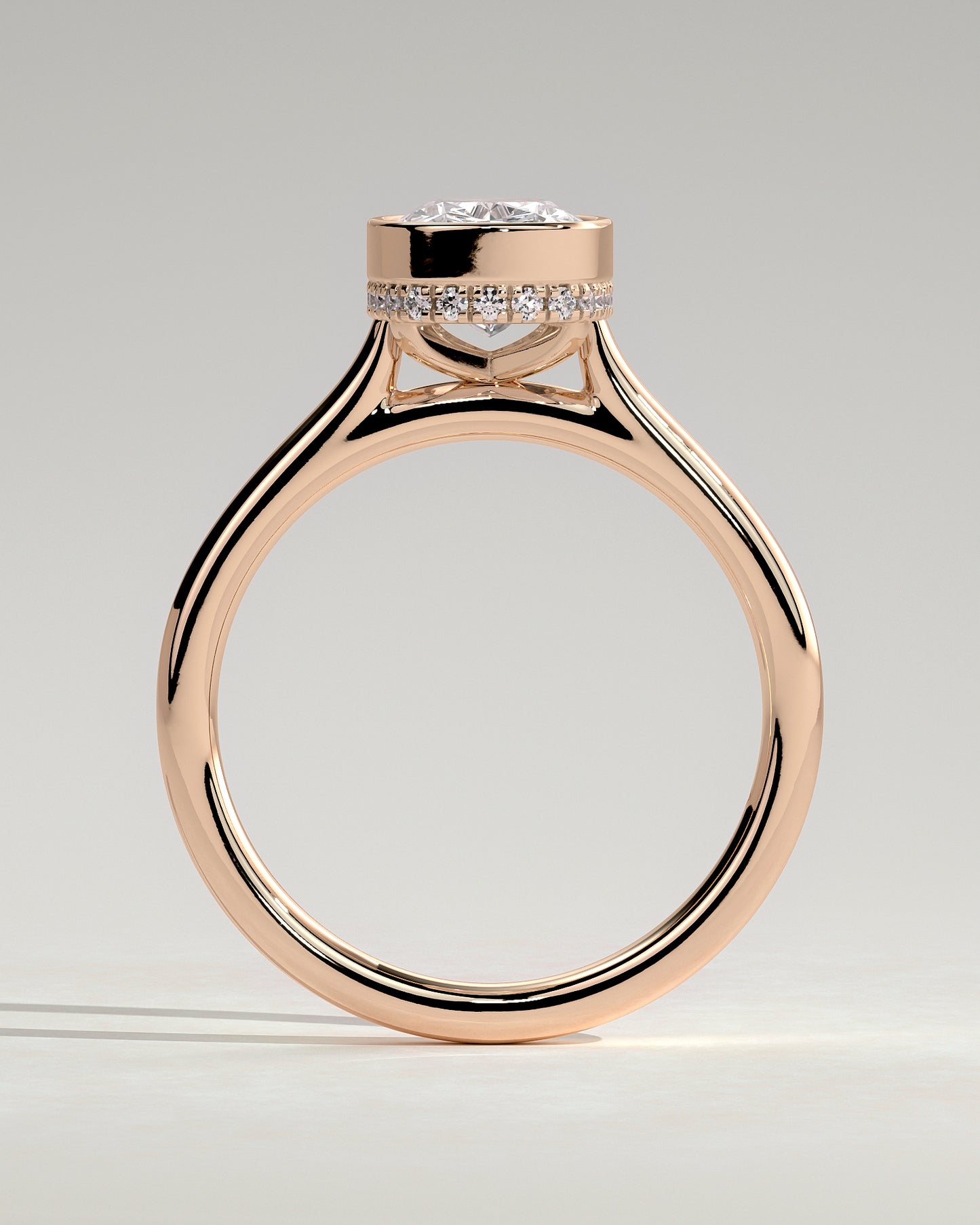 Everleigh - Elongated Cushion Bezel Solitaire with Hidden Halo and Cathedral High Setting Engagement Ring - Rose Gold - Rose Gold 2ct