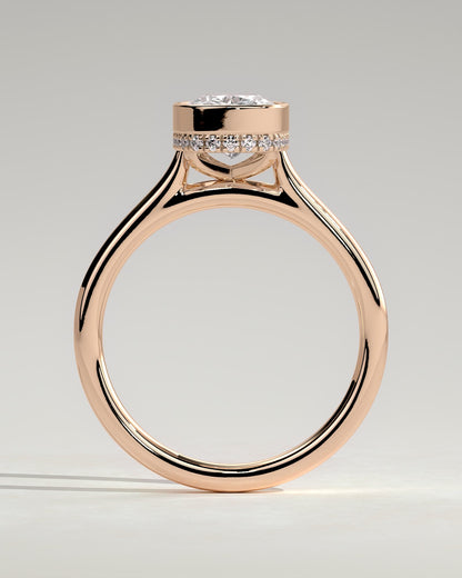 Everleigh - Elongated Cushion Bezel Solitaire with Hidden Halo and Cathedral High Setting Engagement Ring - Rose Gold