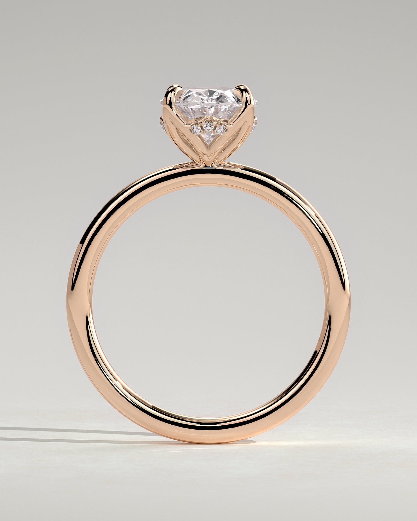 Ivy - Oval Claw Solitaire with Petal Gallery and Accented Tiara Detail Engagement Ring - Rose Gold - Rose Gold 2ct