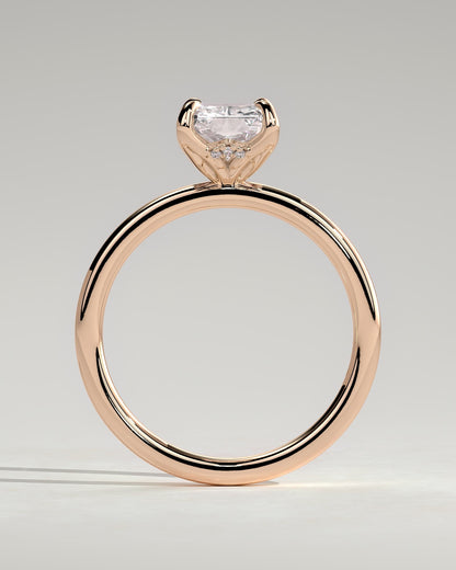 Aster - Radiant Claw Solitaire with Petal Gallery and Accented Tiara Detail Engagement Ring - Rose Gold