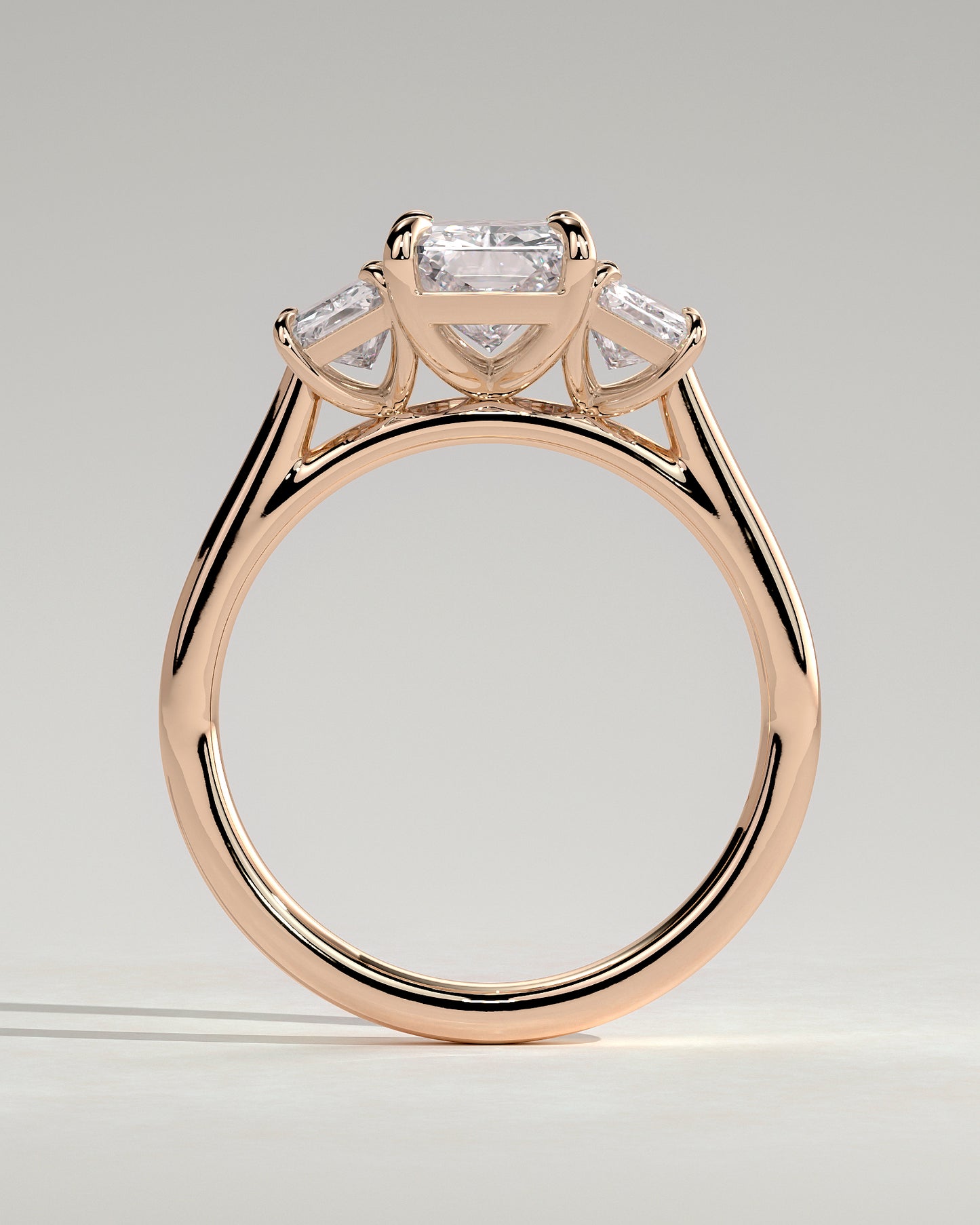 Ayla - Classic Radiant Claw Trilogy Engagement Ring - Rose Gold - Rose Gold 2ct