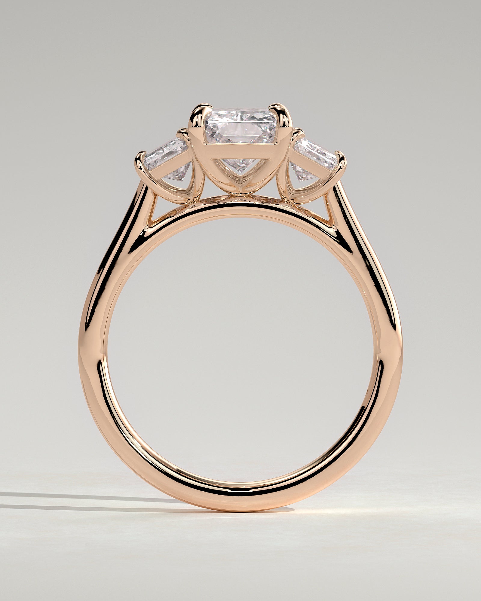 Ayla - Classic Radiant Claw Trilogy Engagement Ring - Rose Gold - Rose Gold 2ct