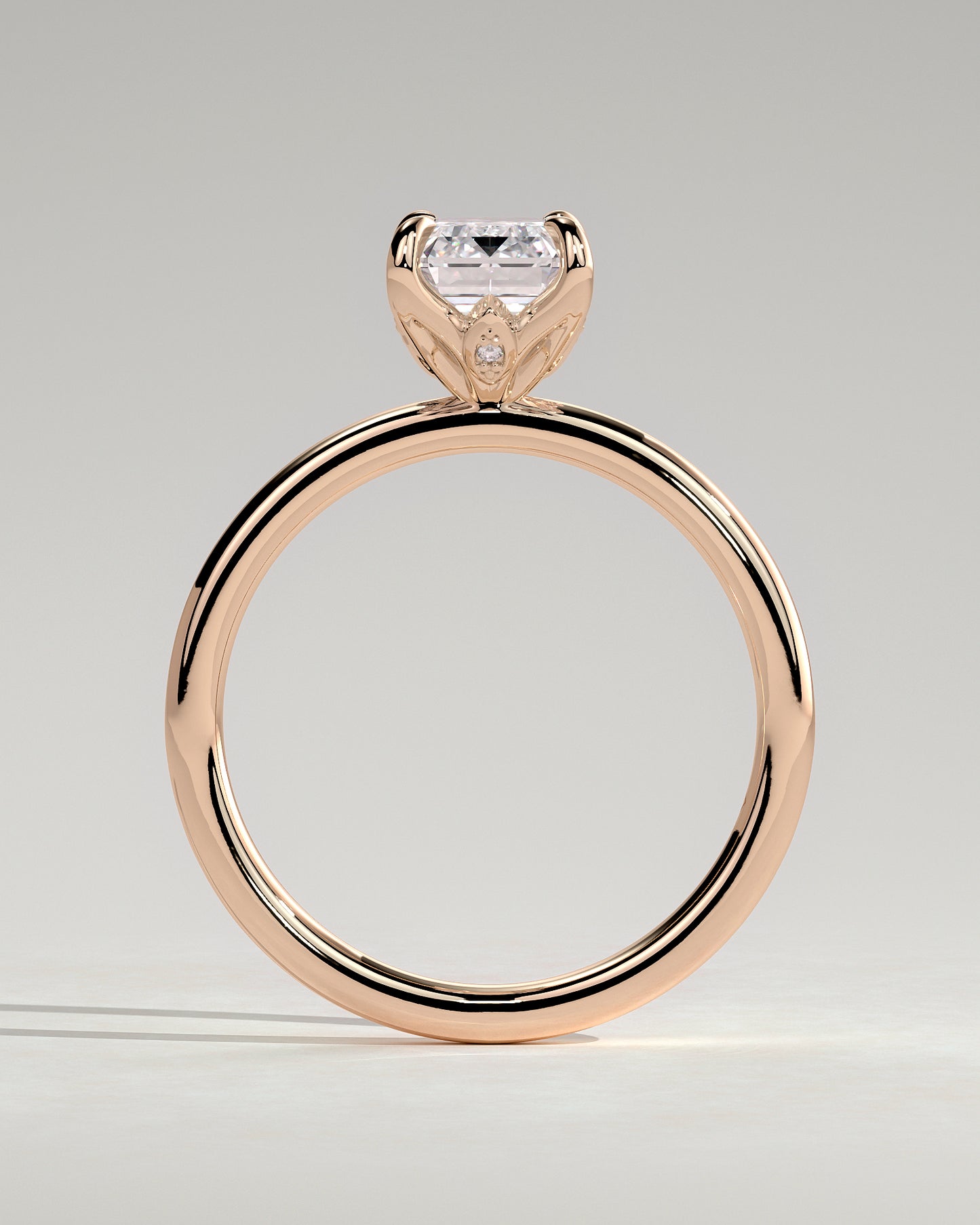 Dove - Emerald Claw Solitaire with Petal Gallery and Accent Leaf Detail Engagement Ring - Rose Gold - Rose Gold 2ct
