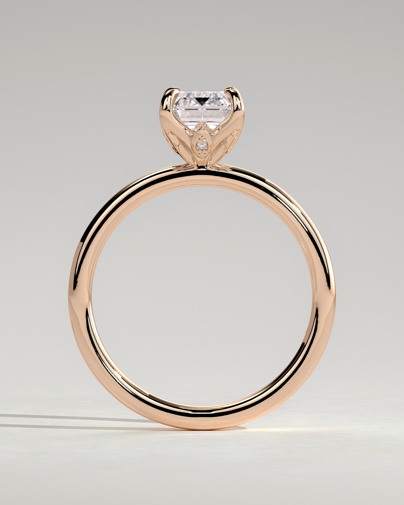 Dove - Emerald Claw Solitaire with Petal Gallery and Accent Leaf Detail Engagement Ring - Rose Gold - Rose Gold 2ct