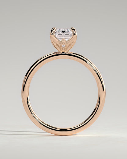Dove - Emerald Claw Solitaire with Petal Gallery and Accent Leaf Detail Engagement Ring - Rose Gold