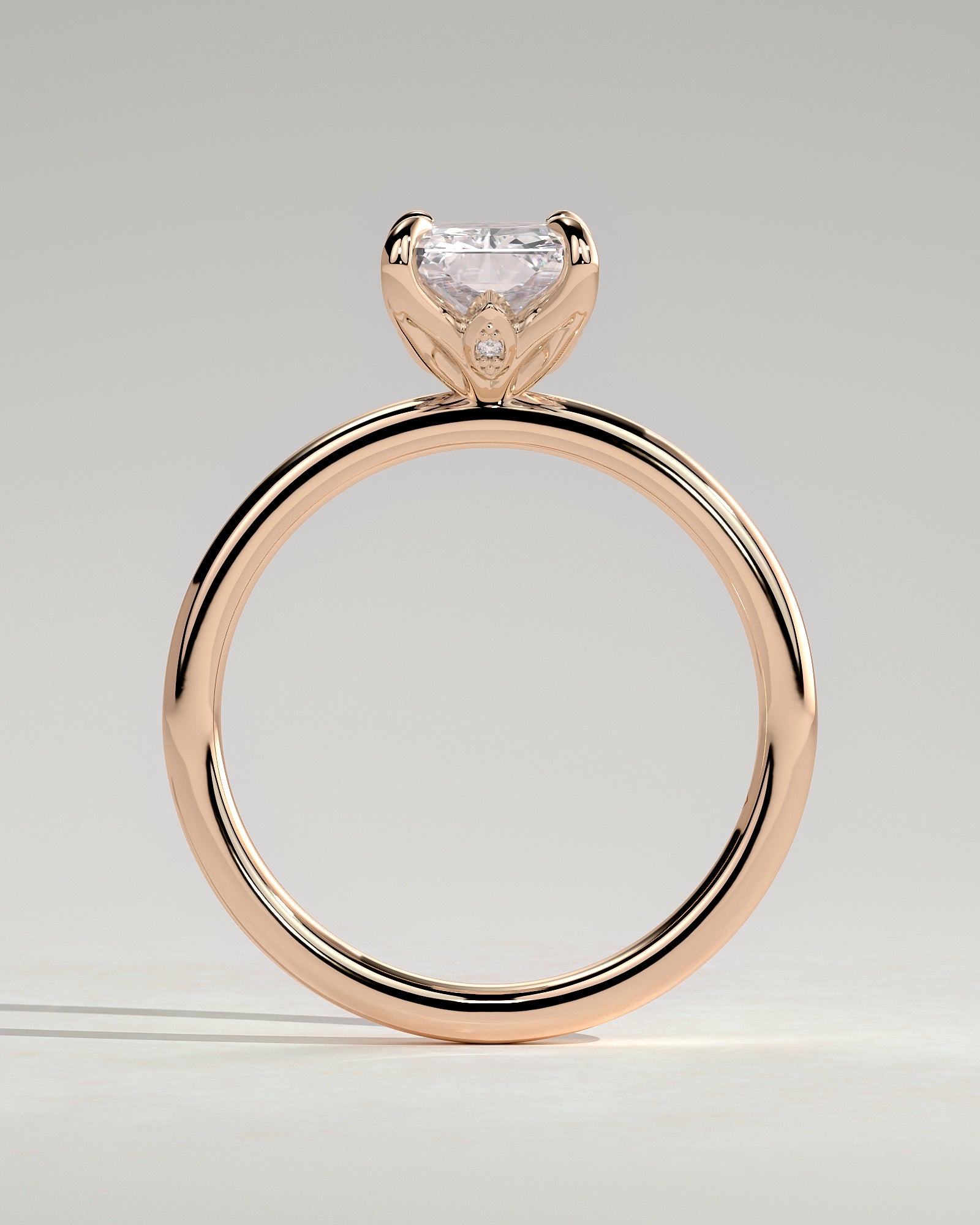 Evie - Radiant Claw Solitaire with Petal Gallery and Accent Leaf Detail Engagement Ring - Rose Gold - Rose Gold 2ct