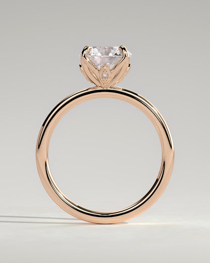 Joy - Round Claw Solitaire with Petal Gallery and Accent Leaf Detail Engagement Ring - Rose Gold