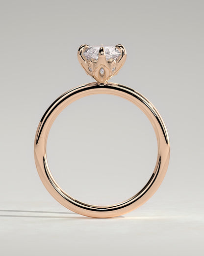 Robin - Marquise Claw Solitaire with Petal Gallery and Accent Leaf Detail Engagement Ring - Rose Gold