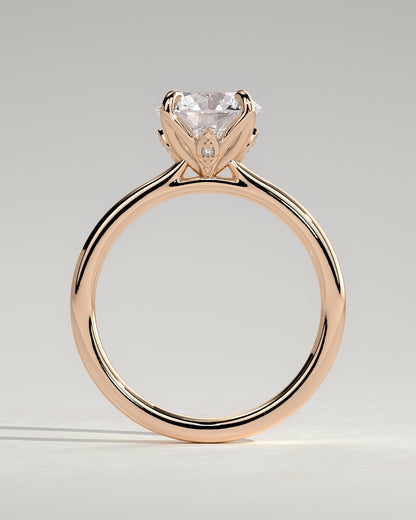 Brianna - Round Claw Solitaire with Petal Gallery, Accent Leaf Detail and Cathedral Setting Engagement Ring - Rose Gold