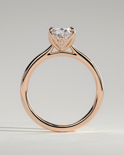 Erica - Oval Claw Solitaire with Petal Gallery, Accent Leaf Detail and Cathedral Setting Engagement Ring - Rose Gold