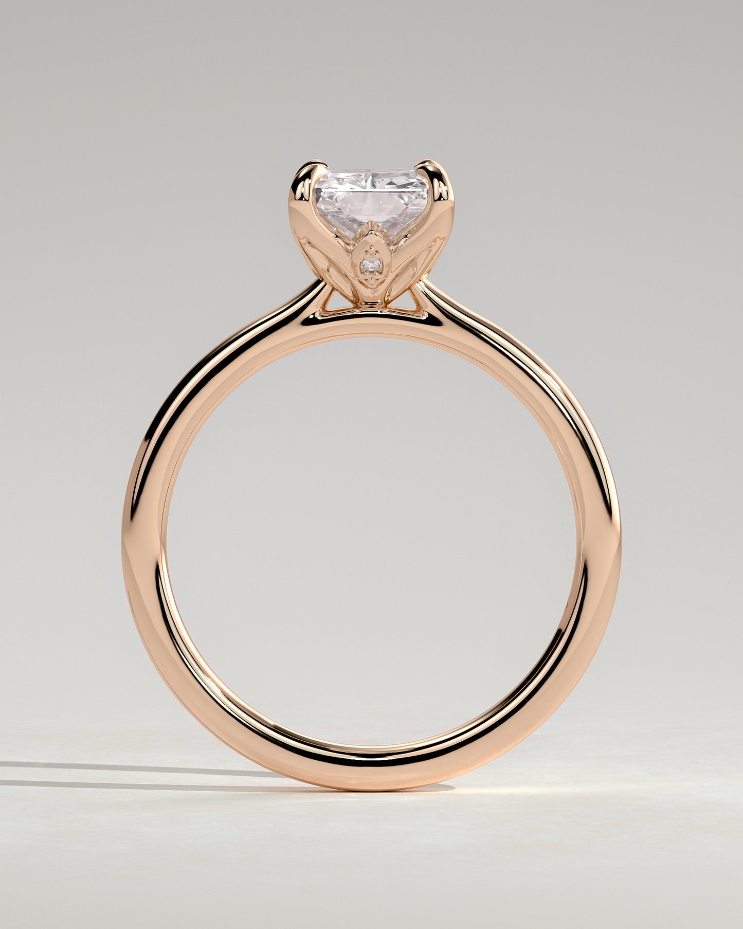 Harriet - Radiant Claw Solitaire with Petal Gallery, Accent Leaf Detail and Cathedral Setting Engagement Ring - Rose Gold - Rose Gold 2ct