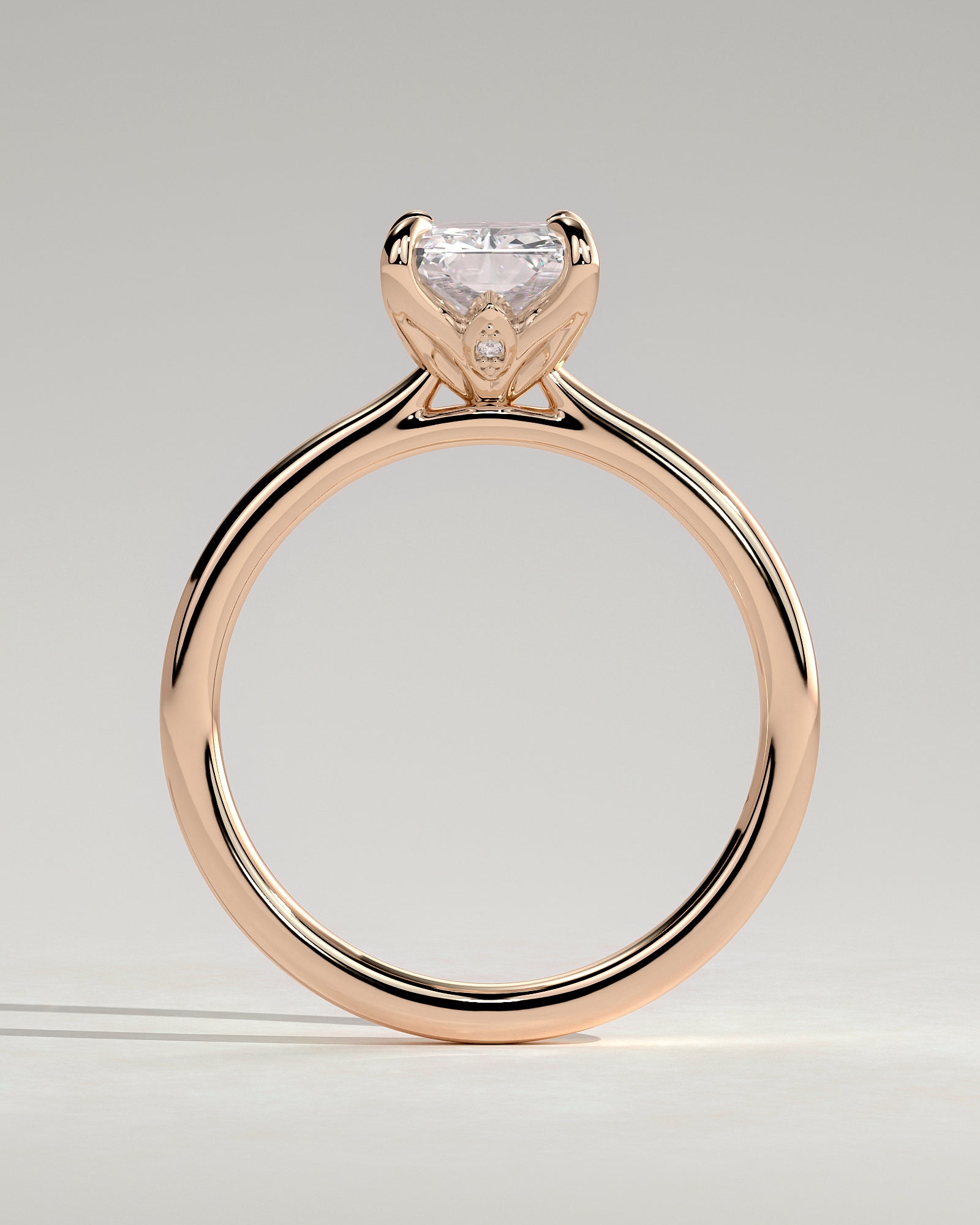 Harriet - Radiant Claw Solitaire with Petal Gallery, Accent Leaf Detail and Cathedral Setting Engagement Ring - Rose Gold - Rose Gold 2ct