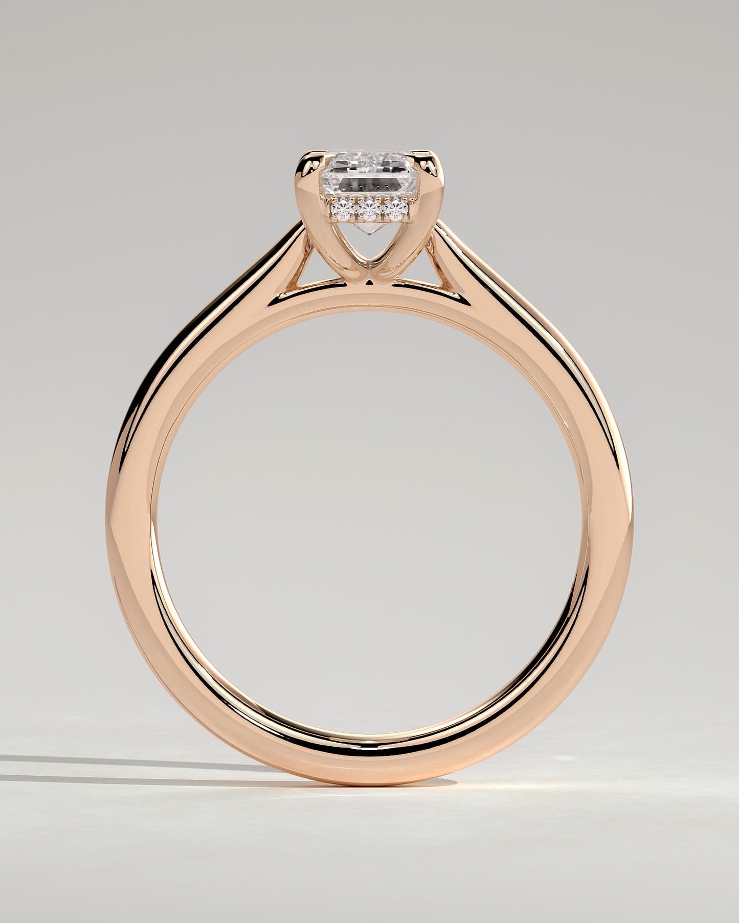 Jane - Emerald Claw Solitaire with Hidden Halo and Cathedral High Setting Engagement Ring - Rose Gold
