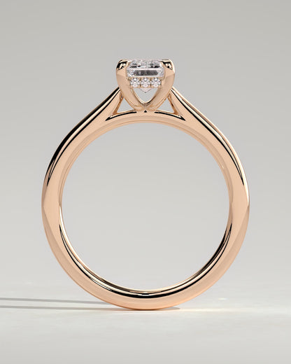 Jane - Emerald Claw Solitaire with Hidden Halo and Cathedral High Setting Engagement Ring - Rose Gold