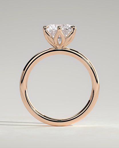 Iris - Round Claw Solitaire with Petal Gallery Engagement Ring - Rose Gold