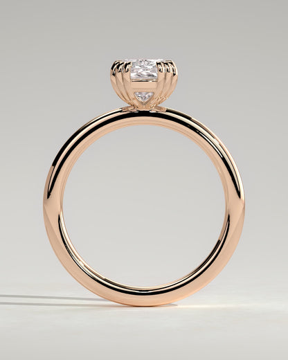 Helena - Elongated Cushion Triple Claw Solitaire Engagement Ring - Rose Gold