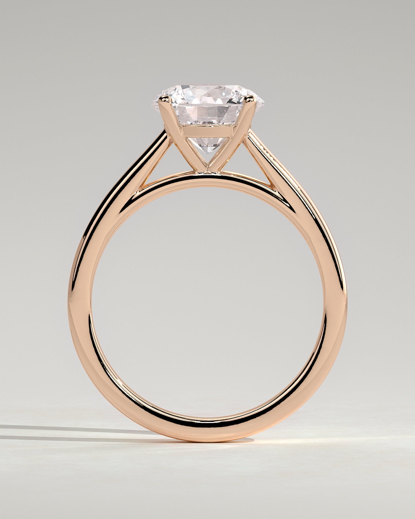 Georgia - Round Claw Solitaire with Flat Band and Cathedral High Setting Engagement Ring - Rose Gold - Rose Gold 2ct