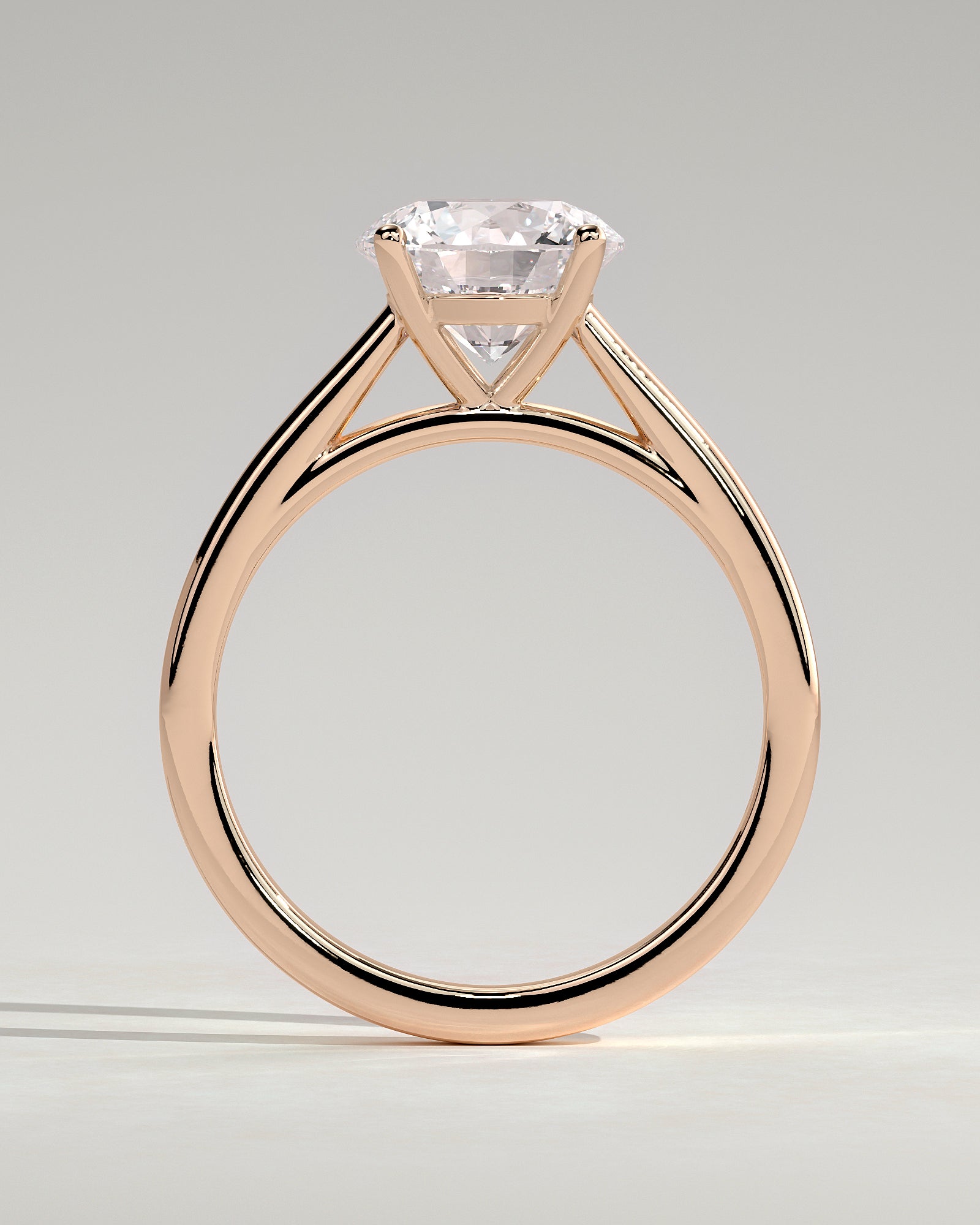 Georgia - Round Claw Solitaire with Flat Band and Cathedral High Setting Engagement Ring - Rose Gold - Rose Gold 2ct