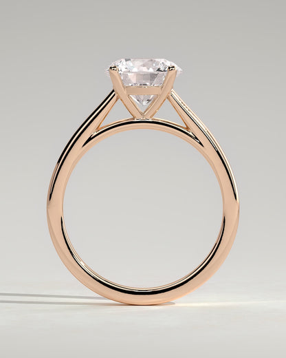 Georgia - Round Claw Solitaire with Flat Band and Cathedral High Setting Engagement Ring - Rose Gold