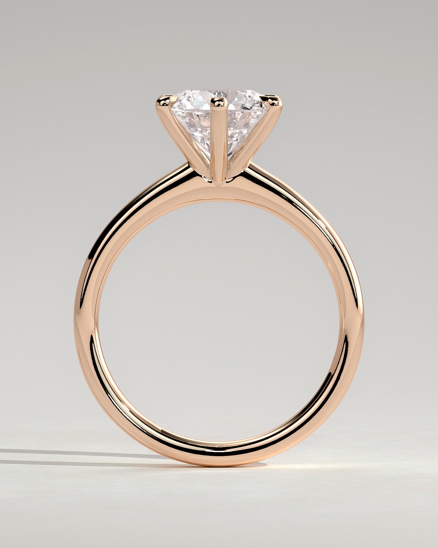 Daniela - Round Claw Solitaire with Solid Cathedral High Setting Engagement Ring - Rose Gold - Rose Gold 2ct