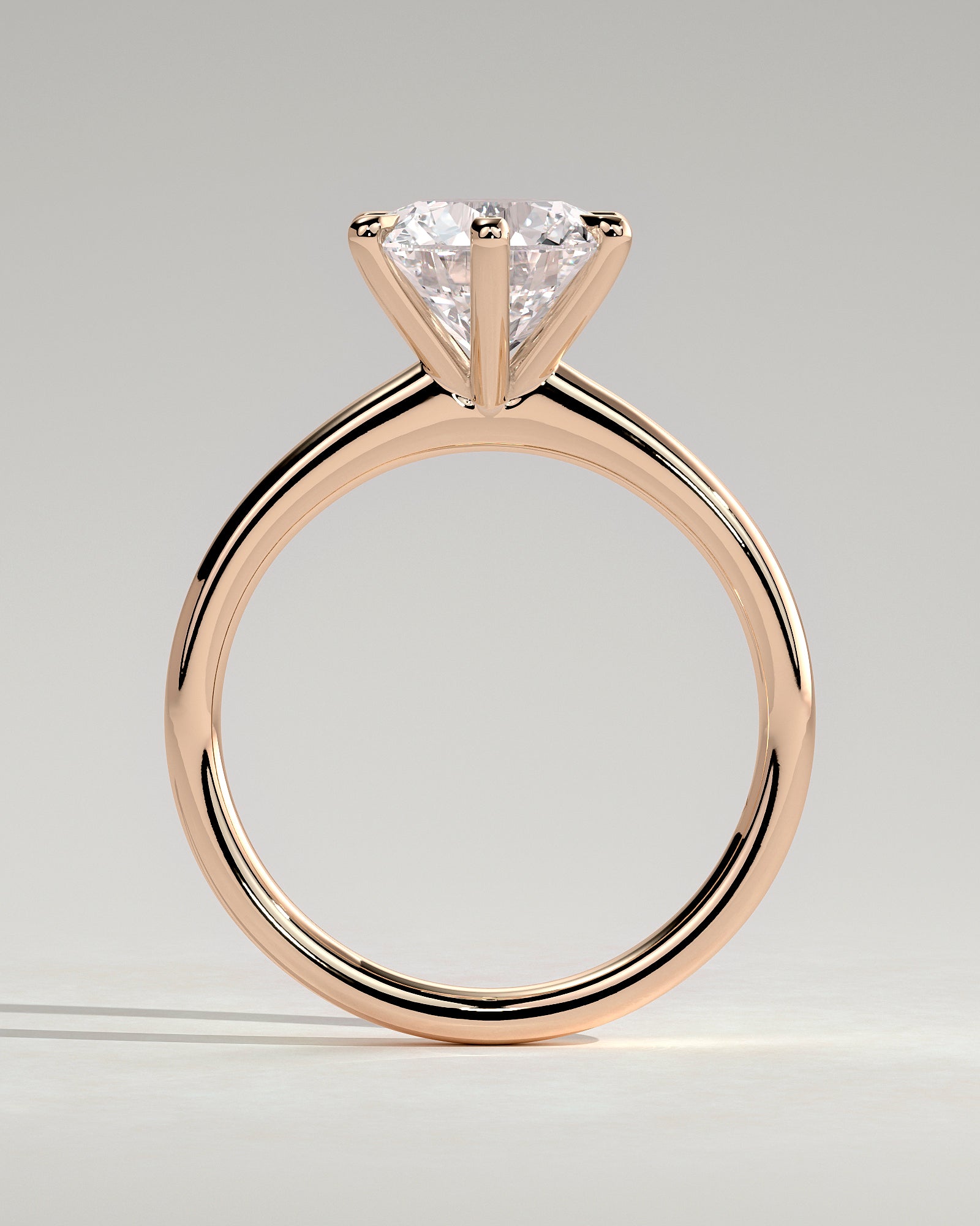 Daniela - Round Claw Solitaire with Solid Cathedral High Setting Engagement Ring - Rose Gold - Rose Gold 2ct