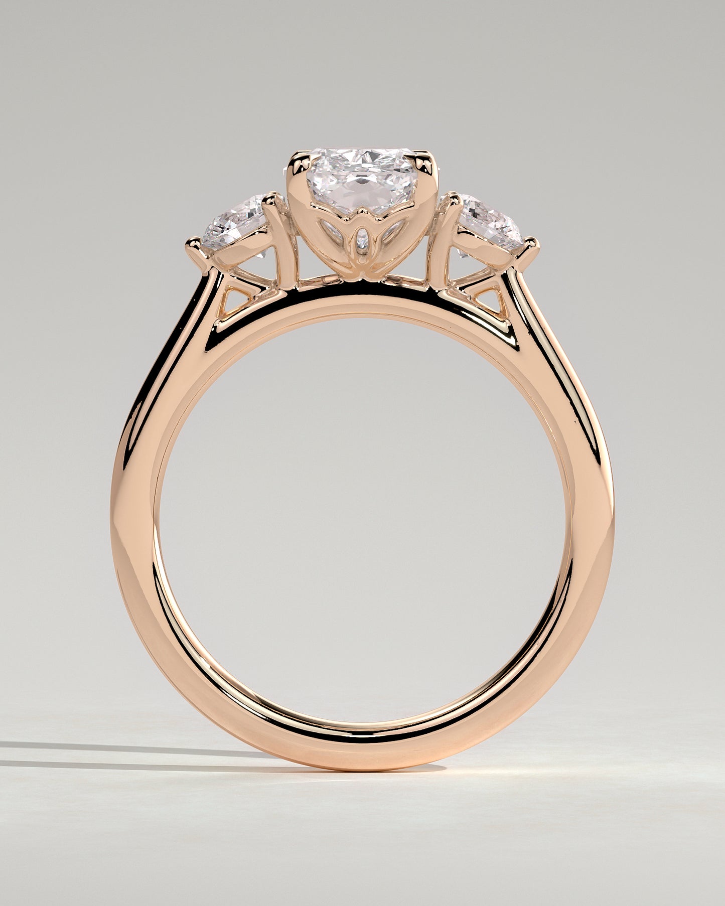Charmaine - Elongated Cushion Claw Trilogy with Round Side Stones and Lily Detail Engagement Ring - Rose Gold - Rose Gold 2ct