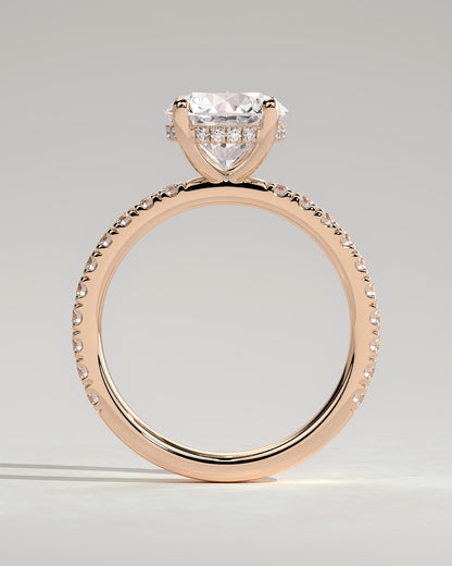 Charlie - Round Claw Solitaire with Hidden Halo and Pave Band Engagement Ring - Rose Gold