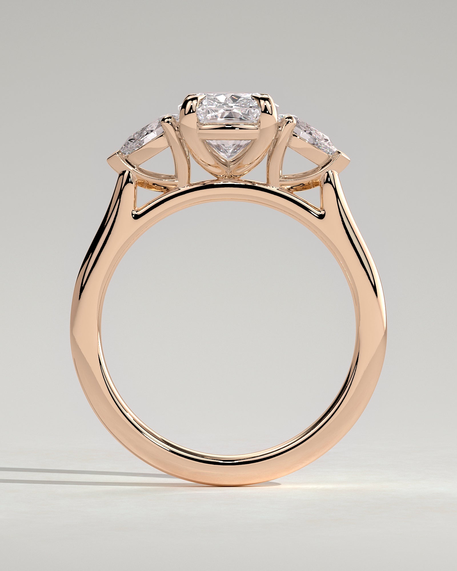 Cataleya - Elongated Cushion Claw Trilogy with Pear Side Stones and Cathedral Setting Engagement Ring - Rose Gold - Rose Gold 2ct