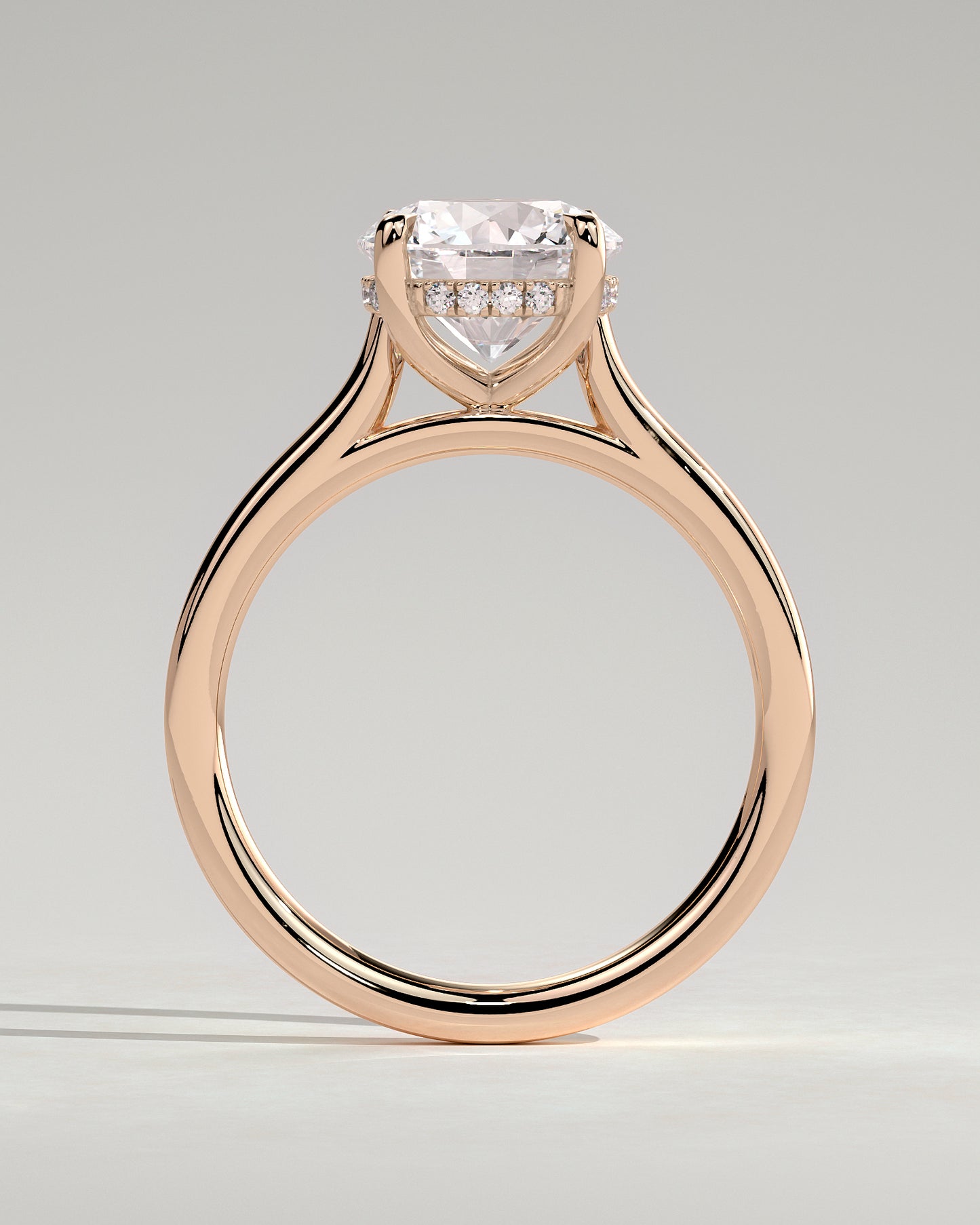 Bonnie - Round Claw Solitaire with Hidden Halo and Cathedral High Setting Engagement Ring - Rose Gold - Rose Gold 2ct