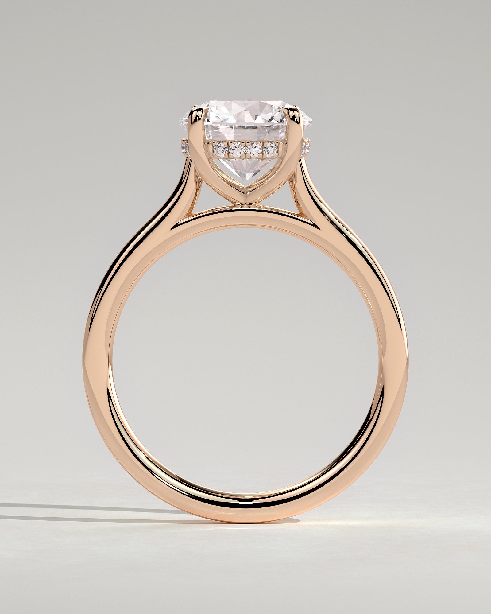 Bonnie - Round Claw Solitaire with Hidden Halo and Cathedral High Setting Engagement Ring - Rose Gold - Rose Gold 2ct