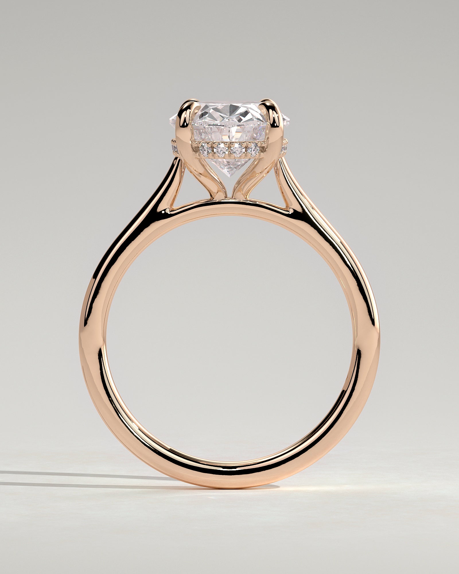 Bethany - Oval Claw Solitaire with Hidden Halo, Tapered Band and Cathedral High Setting Engagement Ring - Rose Gold - Rose Gold 2ct
