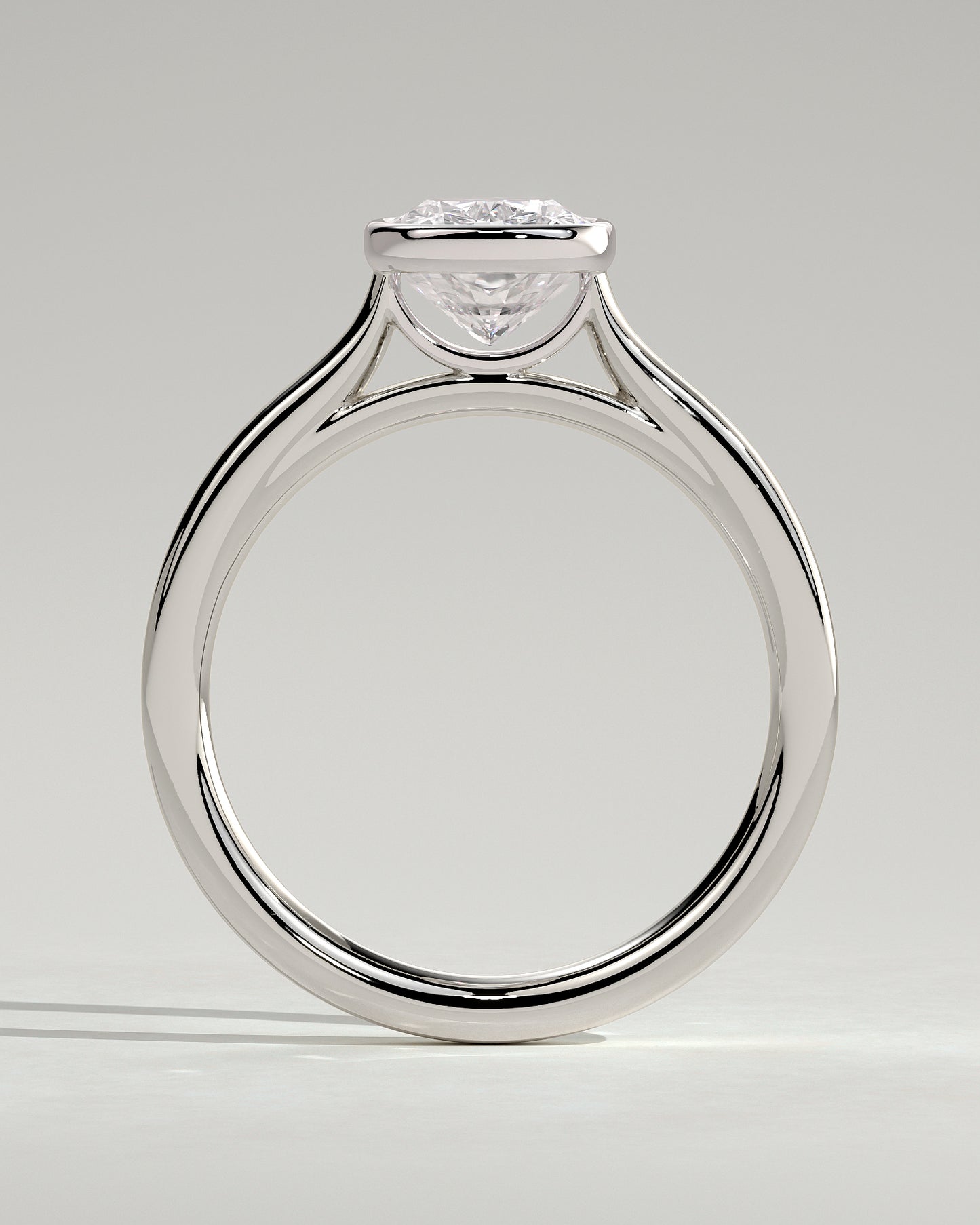 Billie - Elongated Cushion Bezel Solitaire with Cathedral High Setting Engagement Ring - Platinum - White Gold / Platinum 2ct