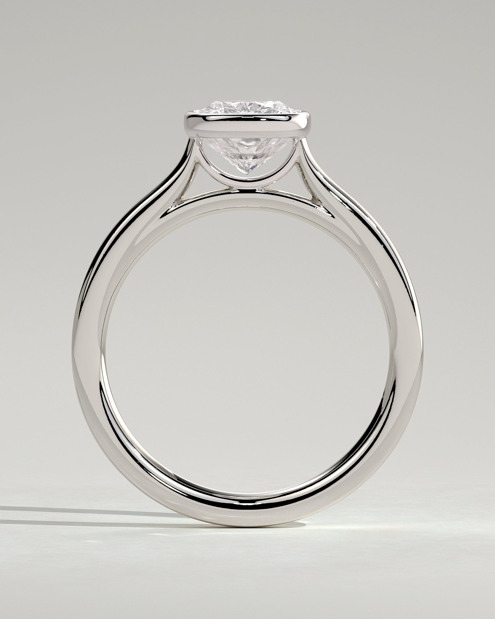 Billie - Elongated Cushion Bezel Solitaire with Cathedral High Setting Engagement Ring - Platinum - White Gold / Platinum 2ct