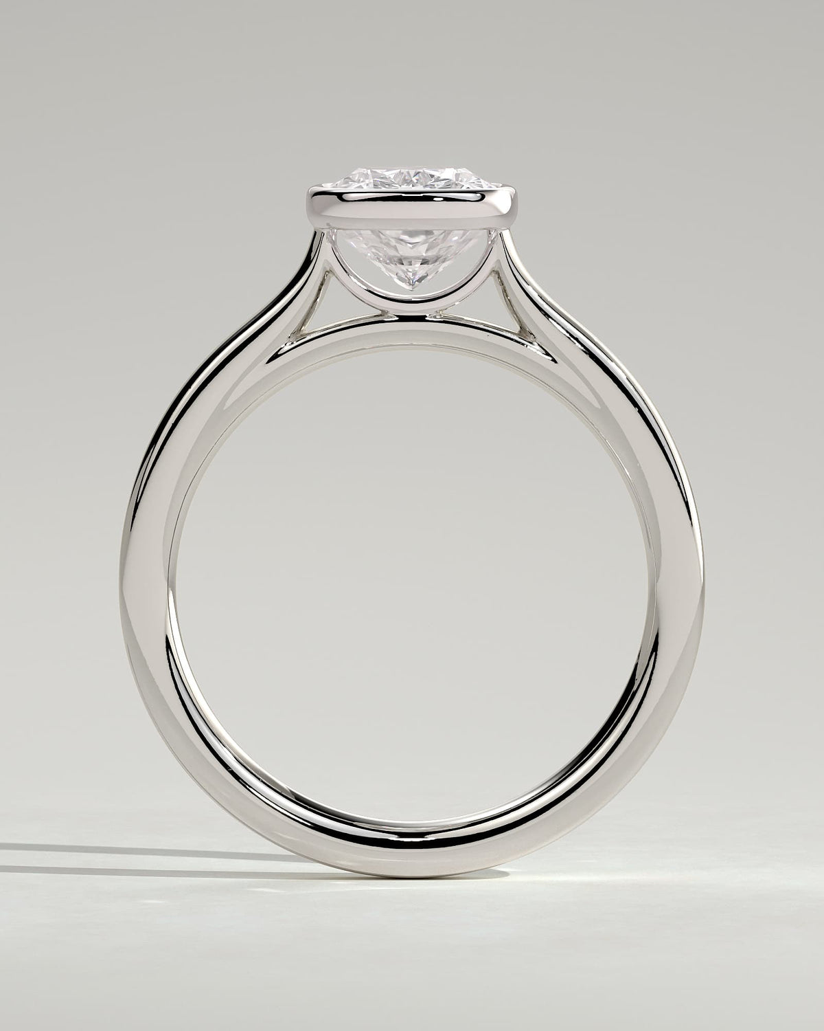 Billie - Elongated Cushion Bezel Solitaire with Cathedral High Setting Engagement Ring - White Gold