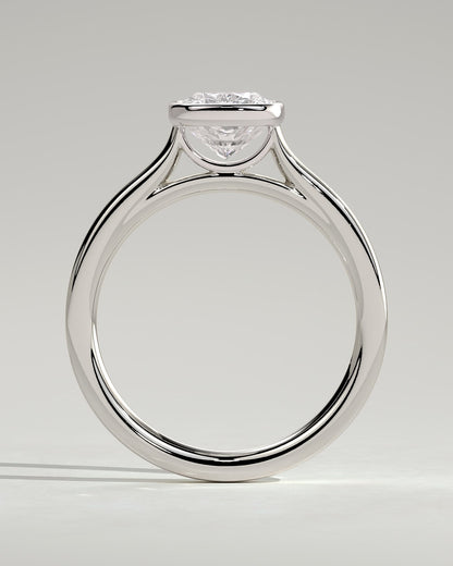 Billie - Elongated Cushion Bezel Solitaire with Cathedral High Setting Engagement Ring - White Gold