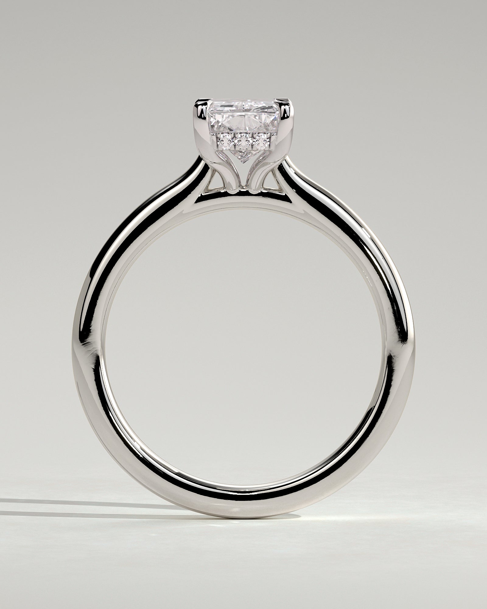 Ari - Radiant Claw Solitaire with Hidden Halo, Tapered Band and Cathedral High Setting Engagement Ring - Platinum - White Gold / Platinum 2ct